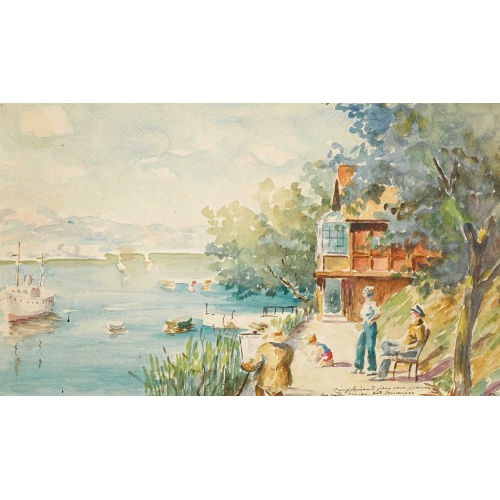 LOUIS-AM�D�E BAUDIT : Sonnige Uferpartie mit Selbstbildnis des K�nstlers (DOBIASCHOFSKY AUKTIONEN AG)