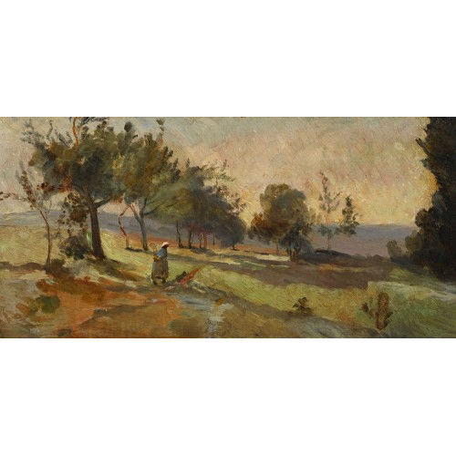 CHARLES FRAN�OIS DAUBIGNY : Sonniger Weg mit B�uerin (DOBIASCHOFSKY AUKTIONEN AG)