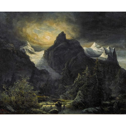 JULIUS RIETER : Well- und Wetterhorn im Mondlicht (DOBIASCHOFSKY AUKTIONEN AG)