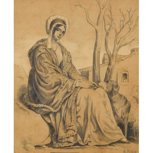 AUR�LE ROBERT : Jeune femme avec un chien (DOBIASCHOFSKY AUKTIONEN AG)