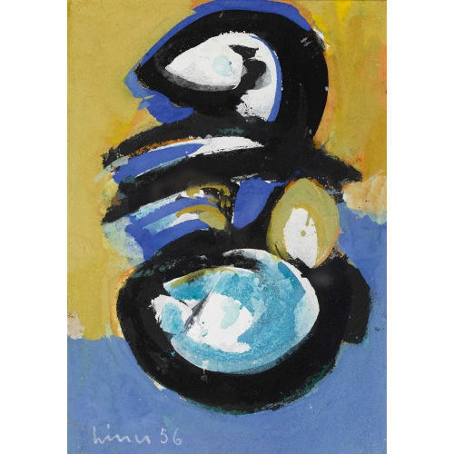 CARL WALTER LINER : Komposition in Blau, Ocker und Schwarz (DOBIASCHOFSKY AUKTIONEN AG)