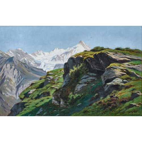 LOUIS DANIEL �DOUARD GAULIS : Sommerliche Felslandschaft mit Bietschhorn (DOBIASCHOFSKY AUKTIONEN AG)