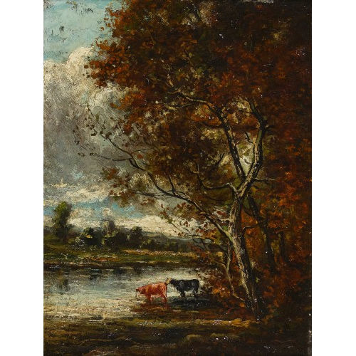 HENRI-LOUIS FOREAU : Herbstliche Flusspartie mit K�hen (DOBIASCHOFSKY AUKTIONEN AG)