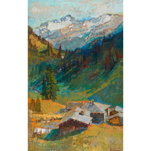 ARMIN SCHWARZENBACH : Herbstliches Bergtal mit Weisshorn (DOBIASCHOFSKY AUKTIONEN AG)