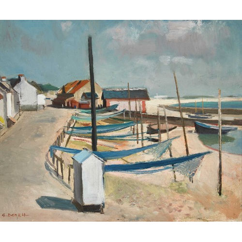 GEORGES DAREL : Bretonische Strandpartie mit Fischernetzen (DOBIASCHOFSKY AUKTIONEN AG)