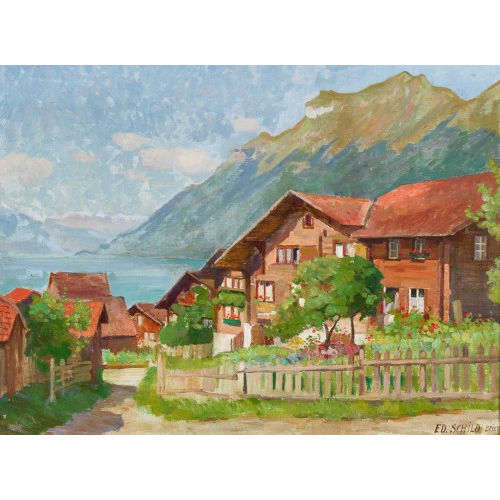 EDUARD SCHILD : Sommerliche Brienzer Dorfpartie (DOBIASCHOFSKY AUKTIONEN AG)