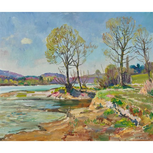 HANS BANDI : Uferlandschaft im Fr�hling (DOBIASCHOFSKY AUKTIONEN AG)