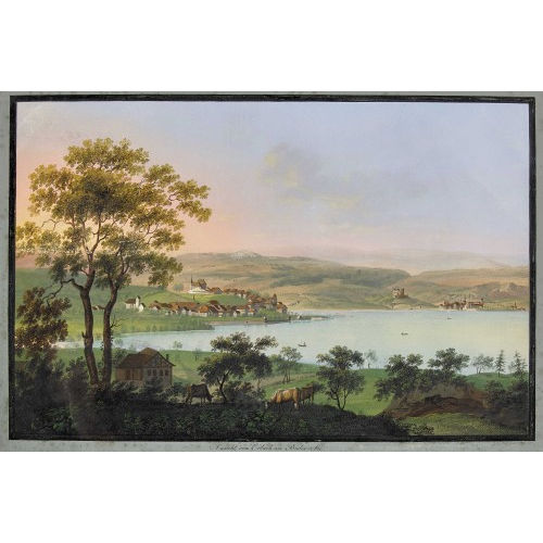 JOHANN HEINRICH II BLEULER : 'Ansicht von Erlach, am Bieler-See' (DOBIASCHOFSKY AUKTIONEN AG)