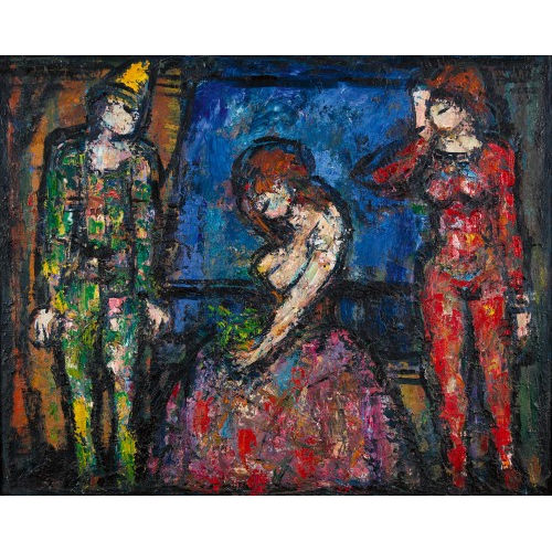 OSCAR BARBLAN : Zwei Harlekine mit Dame (DOBIASCHOFSKY AUKTIONEN AG)