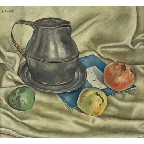 ALBERT LOCCA : Stillleben mit Obst, Zinnkanne und Heft (DOBIASCHOFSKY AUKTIONEN AG)
