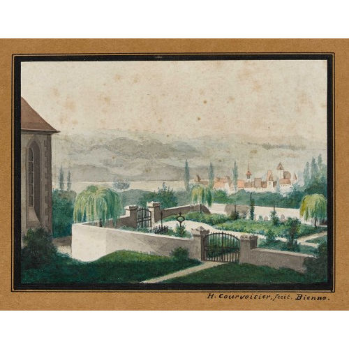 HENRI COURVOISIER-VOISIN : Blick vom Friedhof gegen Nidau und den Bielersee (DOBIASCHOFSKY AUKTIONEN AG)