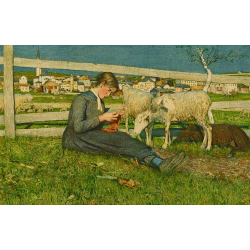 GIOVANNI SEGANTINI : 'Junges M�dchen beim Stricken' (DOBIASCHOFSKY AUKTIONEN AG)