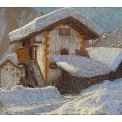 FRAN�OIS DE RIBAUPIERRE : Walliser Bauernhaus an einem sonnigen Wintertag (DOBIASCHOFSKY AUKTIONEN AG)