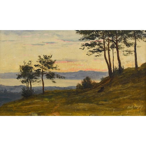 BALZ ST�GER : Seeufer im Abendrot mit sitzender Dame (DOBIASCHOFSKY AUKTIONEN AG)