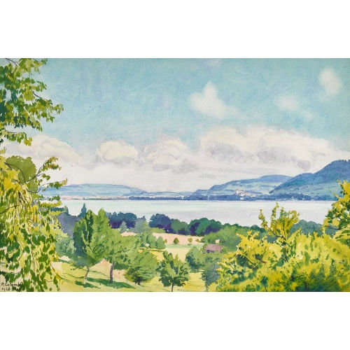 PLINIO COLOMBI : Blick von Spiez nach Thun (DOBIASCHOFSKY AUKTIONEN AG)