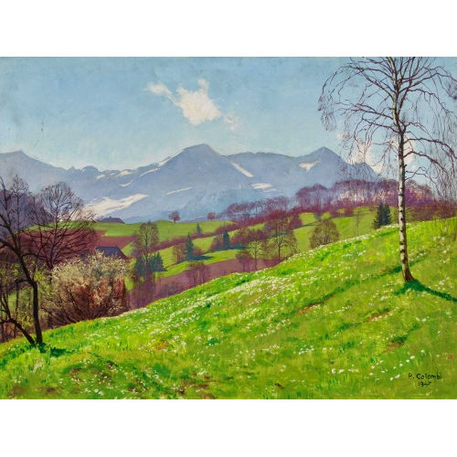 PLINIO COLOMBI : Fr�hlingslandschaft mit Blick auf die Berner Alpen (DOBIASCHOFSKY AUKTIONEN AG)