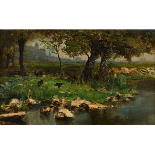 LOUIS APPIAN : Uferpartie mit Moorh�hnern (DOBIASCHOFSKY AUKTIONEN AG)