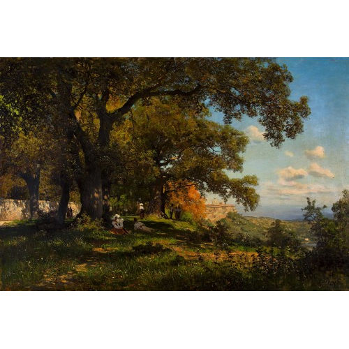 PAUL FLICKEL : Schattiger Park mit Blick auf Castel Gandolfo bei Rom (DOBIASCHOFSKY AUKTIONEN AG)