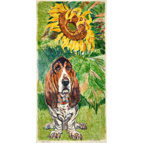 FRITZ HUG : Basset unter Sonnenblume (DOBIASCHOFSKY AUKTIONEN AG)