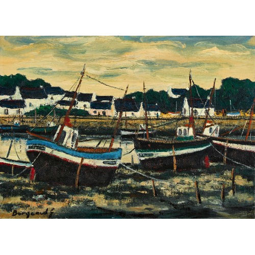 GEORGES BORGEAUD : Bretonischer Hafen mit Fischerbooten (DOBIASCHOFSKY AUKTIONEN AG)