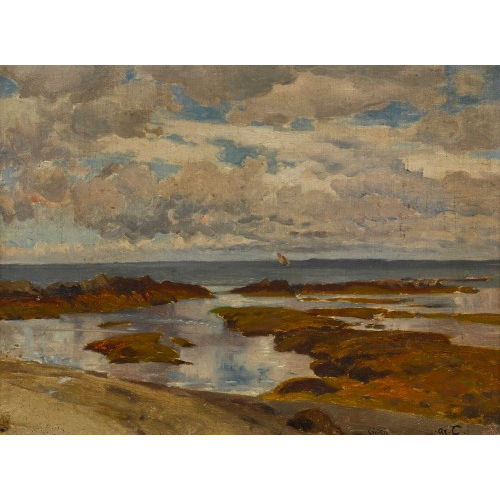 ARTHUR (EIGTL. JEAN BAPTISTE ARTHUR) CALAME : K�stenlandschaft mit Segelschiff (DOBIASCHOFSKY AUKTIONEN AG)
