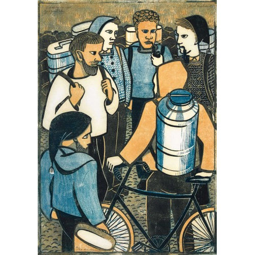 LILL TSCHUDI : 'Bauern im Gespr�ch' (Farmers with milkcans) (DOBIASCHOFSKY AUKTIONEN AG)