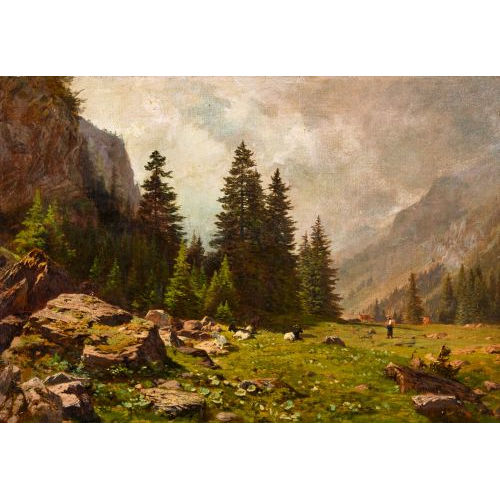 JOHANN JOSEPH GEISSER : Alplandschaft mit Hirtin, Ziegenherde und Khen (DOBIASCHOFSKY AUKTIONEN AG)
