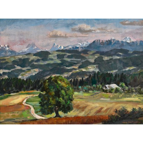 HANS GARTMEIER : Landschaft mit Berner Alpenpanorama (DOBIASCHOFSKY AUKTIONEN AG)