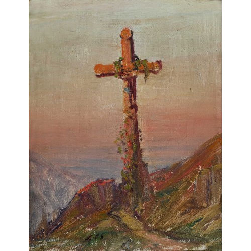 ALBERT HENRY JOHN GOS : Wegkreuz im Abendlicht (DOBIASCHOFSKY AUKTIONEN AG)