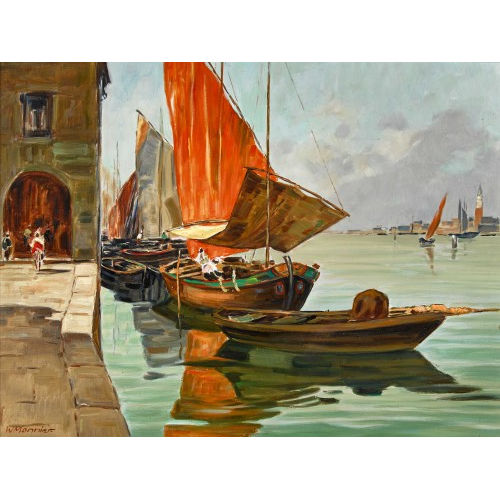 WILLY MONNIER : Fischerboote in Venedig (DOBIASCHOFSKY AUKTIONEN AG)