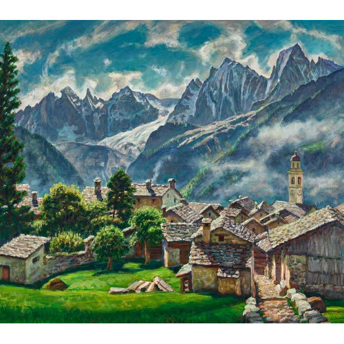 OSCAR NUSSIO : Soglio mit Piz Badile (DOBIASCHOFSKY AUKTIONEN AG)
