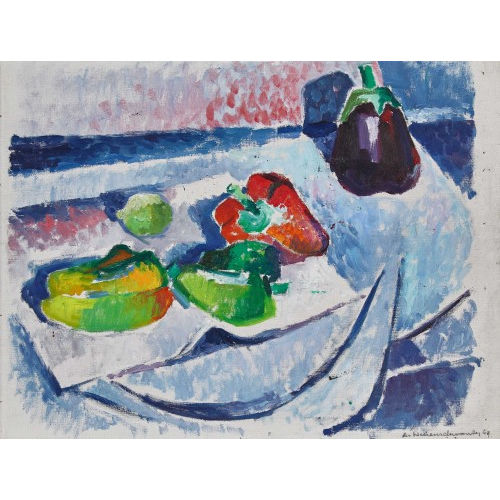 ALBERT NEUENSCHWANDER : Stillleben mit Peperonis, Aubergine und Zitrone (DOBIASCHOFSKY AUKTIONEN AG)