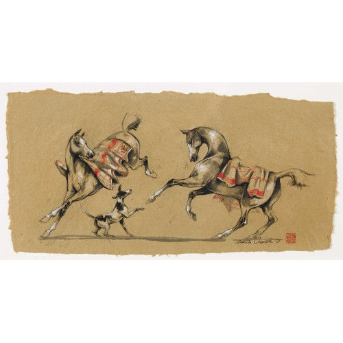 MARINE OUSSEDIK : Deux chevaux et chien (DOBIASCHOFSKY AUKTIONEN AG)