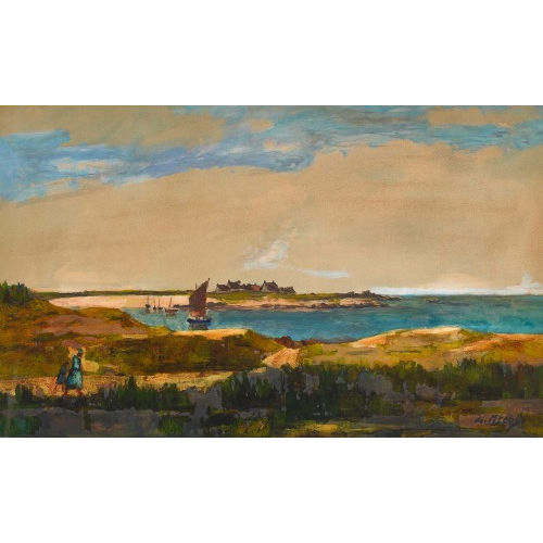 WALTER KREBS : Strandpartie mit Fischerbooten (DOBIASCHOFSKY AUKTIONEN AG)