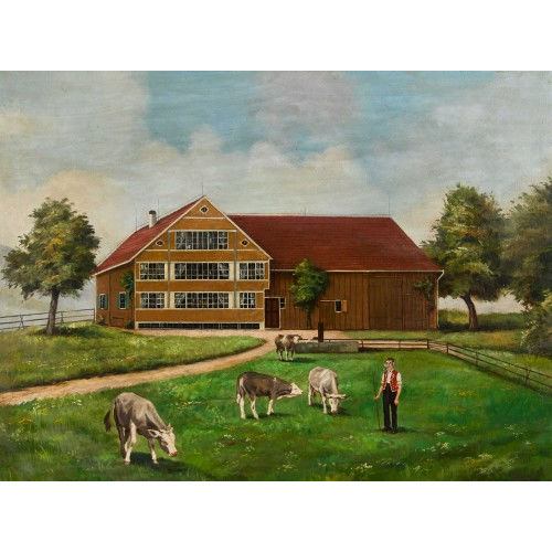 JOHANN JAKOB BR�TSCH : Appenzeller Bauer mit K�hen vor seinem Anwesen (DOBIASCHOFSKY AUKTIONEN AG)