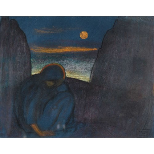CHARLES-CLOS OLSOMMER : 'Femme en M�ditation dans un paysage symboliste � la pleine lune' (DOBIASCHOFSKY AUKTIONEN AG)