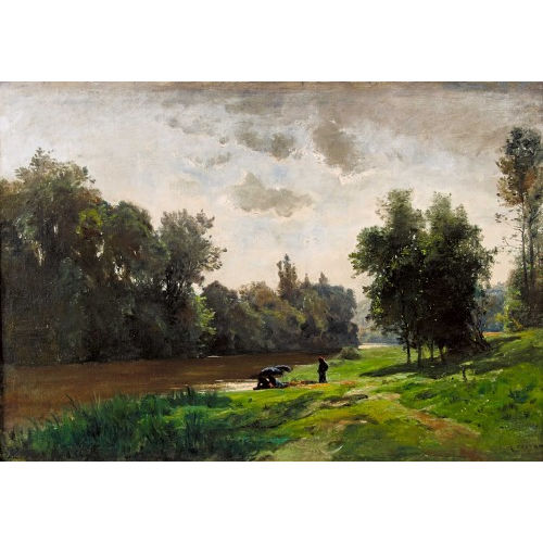 GUSTAVE EUG�NE CASTAN : Sommerliche Flusslandschaft mit Rastenden (DOBIASCHOFSKY AUKTIONEN AG)