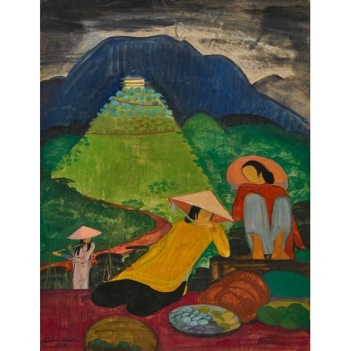 ANDR� MAIRE : Vietnamesiche Landschaft mit Marktfrauen (DOBIASCHOFSKY AUKTIONEN AG)
