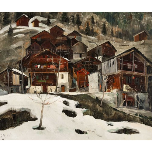 CHARLES MENGE : Walliser Dorf im Vorfr�hling (DOBIASCHOFSKY AUKTIONEN AG)