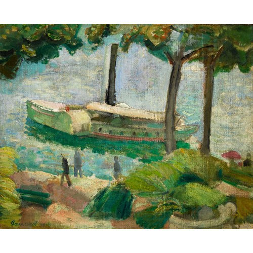 MAURICE BARRAUD : Bateau  vapeur sur le lac de Lugano (DOBIASCHOFSKY AUKTIONEN AG)