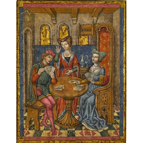 SPANISH FORGER (AUCH LE FAUSSAIRE ESPAGNOL) : Zwei Damen und ein Herr beim Kartenspiel (DOBIASCHOFSKY AUKTIONEN AG)