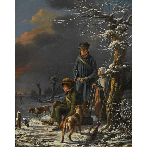 HENRI VOORDECKER : Winterlandschaft mit Kindern am zugefrorenen Fluss (DOBIASCHOFSKY AUKTIONEN AG)