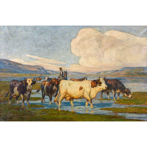 CLOVIS-FR�D�RIC TERRAIRE : Landschaft mit Kuhherde am Seeufer (DOBIASCHOFSKY AUKTIONEN AG)