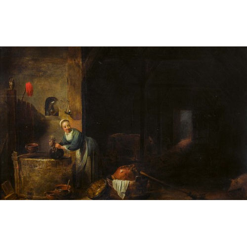 DAVID II TENIERS : Stallinterieur mit Magd, Eule und Schwein (DOBIASCHOFSKY AUKTIONEN AG)