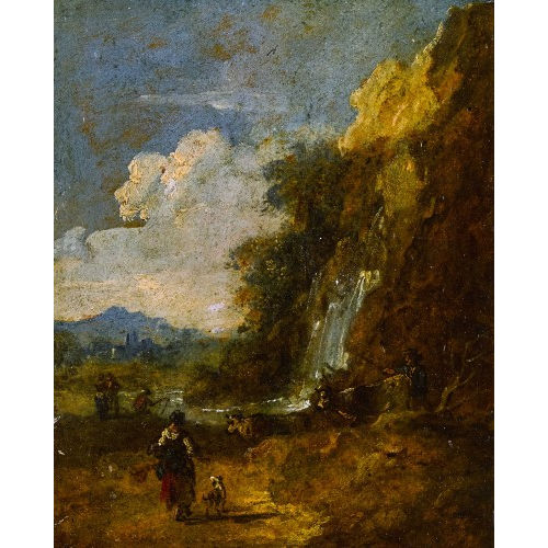 FRANCESCO GUARDI : Landschaft mit Wasserfall und Hirten (DOBIASCHOFSKY AUKTIONEN AG)