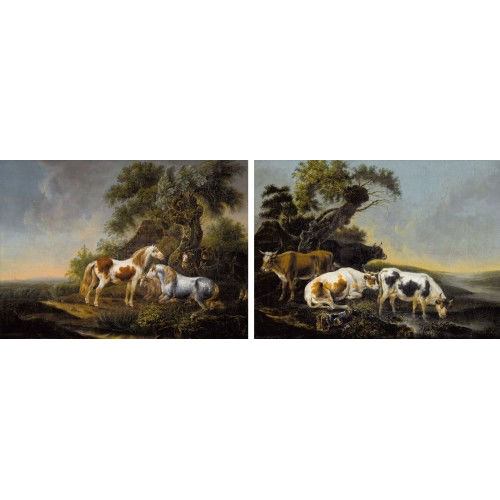 JOHANN JAKOB SCHALCH : Paar Landschaften mit Khen an der Trnke und mit Pferden (DOBIASCHOFSKY AUKTIONEN AG)