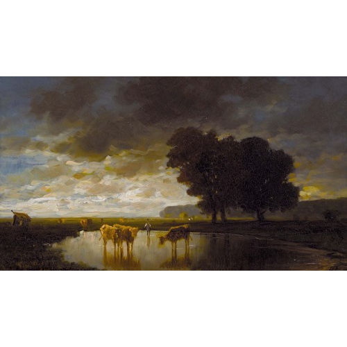HEINRICH NEPPEL : K�he an der Tr�nke vor aufziehendem Gewitter (DOBIASCHOFSKY AUKTIONEN AG)