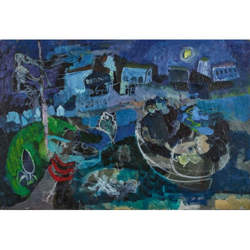 MAX OERTLI : Abendliche Landschaft mit Paar in Boot (DOBIASCHOFSKY AUKTIONEN AG)