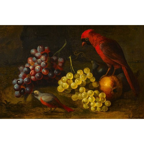JAKOB (AUCH BOGDANI BOGD�NY : Stillleben mit Trauben, Rotkardinal und Rotschwanz (DOBIASCHOFSKY AUKTIONEN AG)