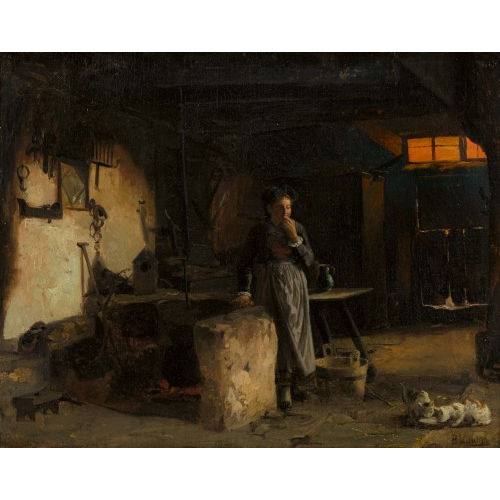 BENJAMIN I VAUTIER : K�cheninterieur mit in Gedanken versunkener Magd (DOBIASCHOFSKY AUKTIONEN AG)